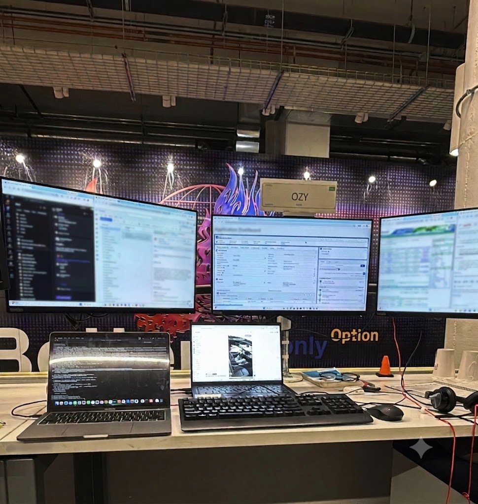 Triple monitor desk setup